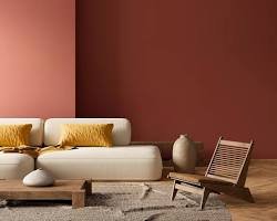 terracotta painted living room interior design modern, AI generated